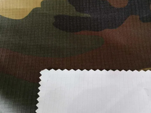 Camo Print Polyester Ripstop Taffeta with White PVC Coated